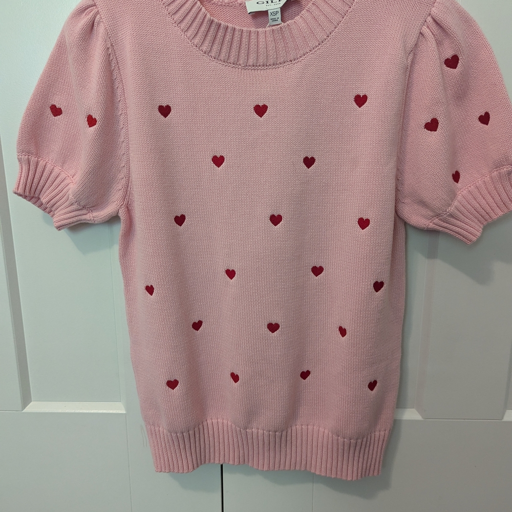 Gilli Pink Sweater with Red Heart Accents